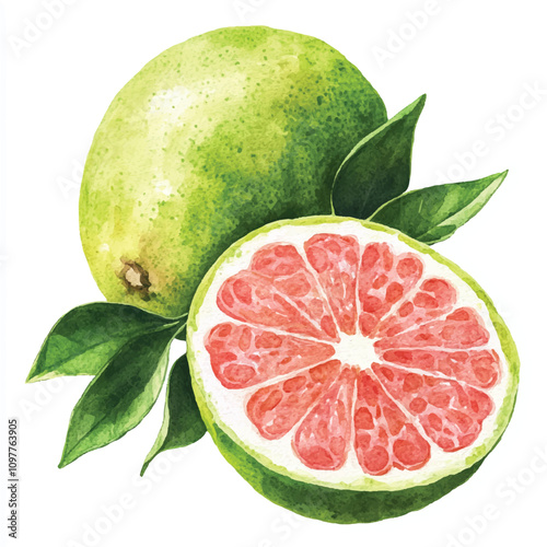 Pomelo fruit watercolor clipart illustration