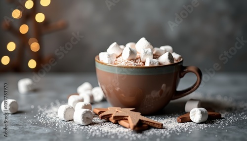 Hot chocolate with marshmallows on table