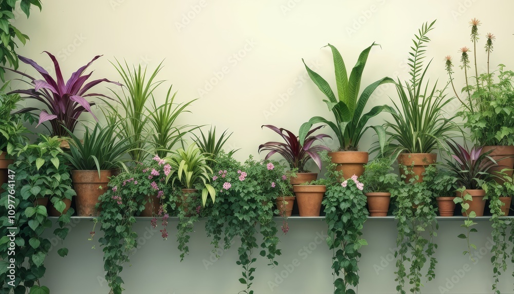 vibrant exotic plant shelf for nature-inspired interior design with copy space vibrant exotic plant shelf for nature-inspired interior design with copy space