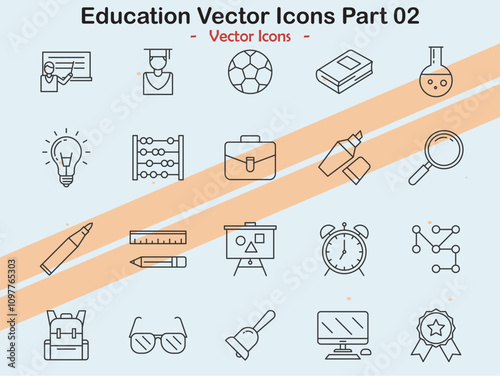 Icons depicting education and learning themes in vector style