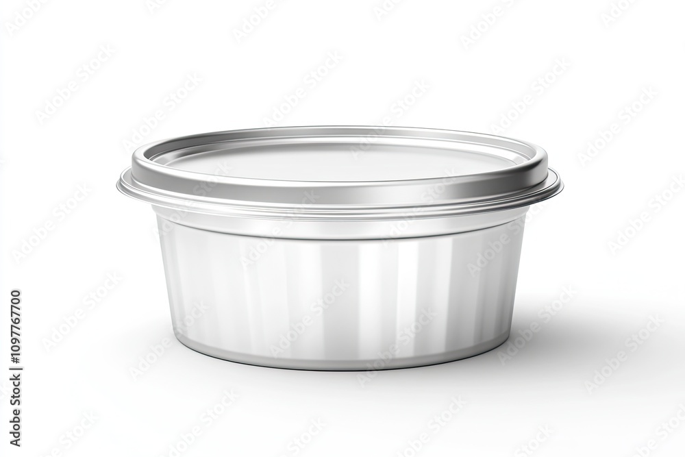 Aluminum container packaging with an easy-peel lid isolated on a white background Aluminum container packaging with an easy-peel lid isolated on a white background