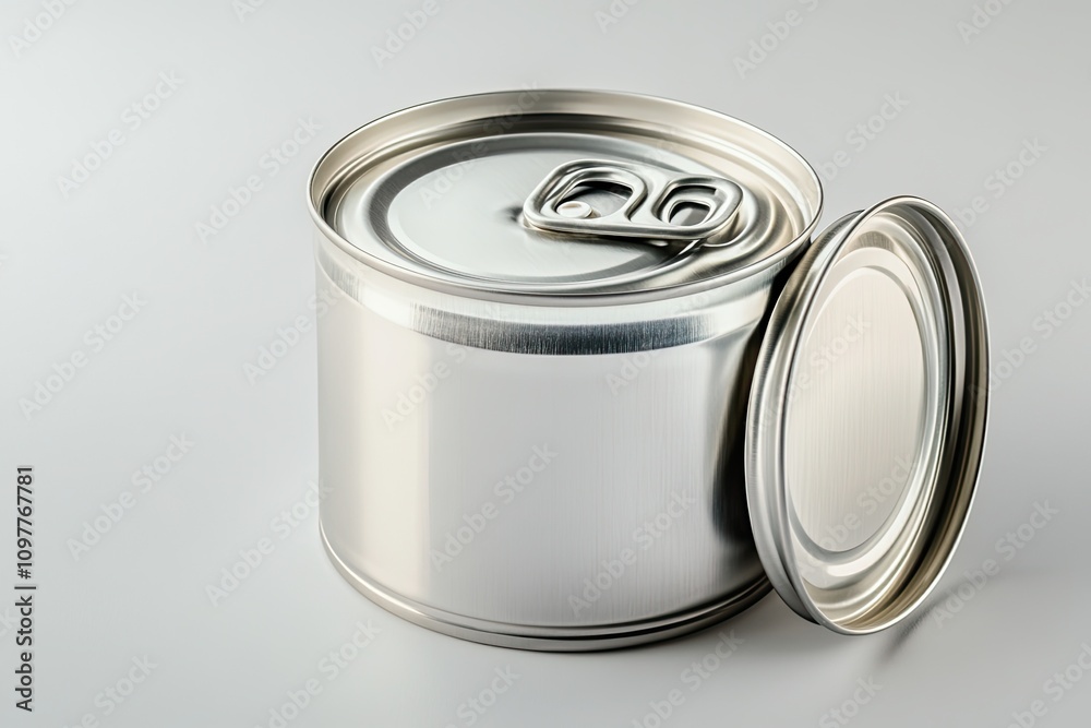 Aluminum container packaging with an easy-peel lid isolated on a white background