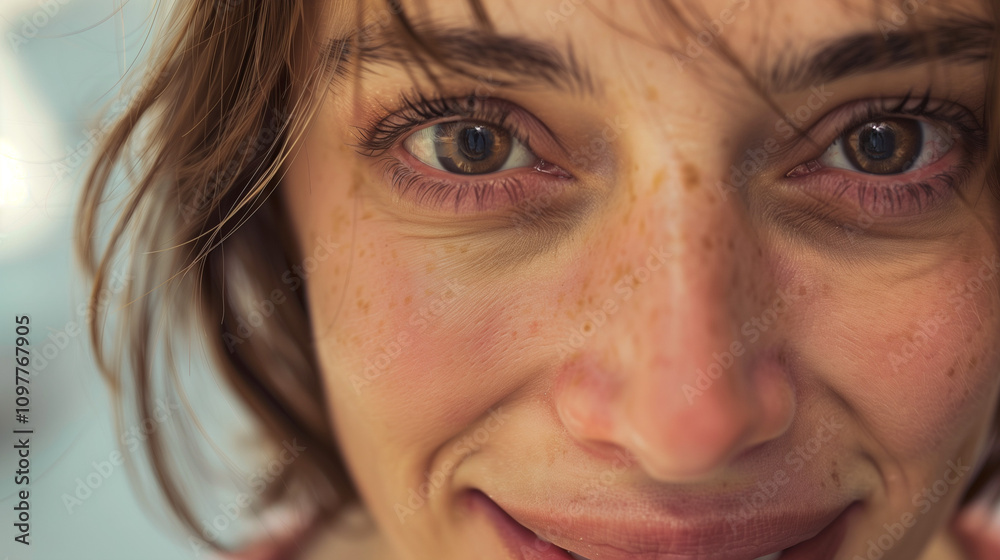 Woman smiling with dilated pupils, under the influence of drug. Woman smiling with dilated pupils, under the influence of drug.