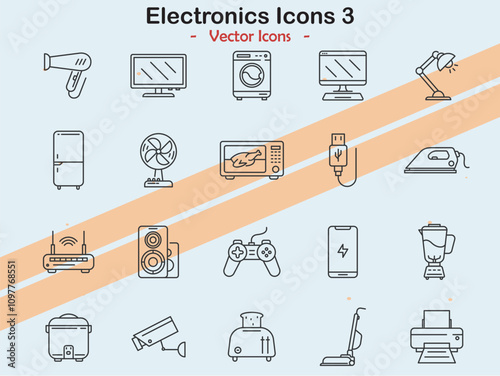 Icons illustrating additional electronics and tech items in vector style