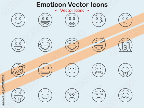 Icons representing emoticons and expression themes in vector style