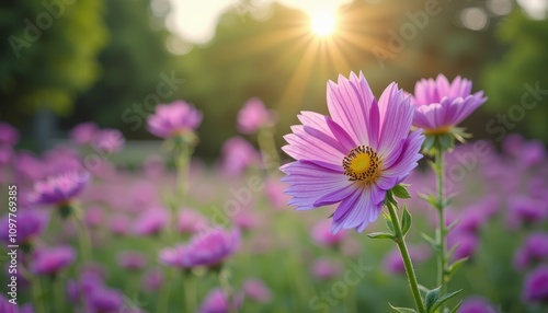 Purple wildflowers in sunlight