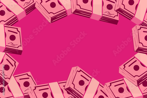 Pink money illustration vector drawing, girl math concept illustration, money background, presentation background, frame