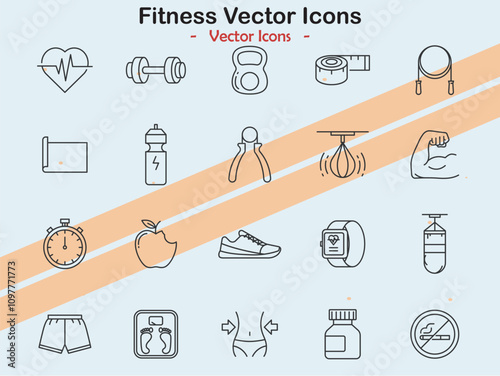 Icons representing fitness and exercise themes in vector style