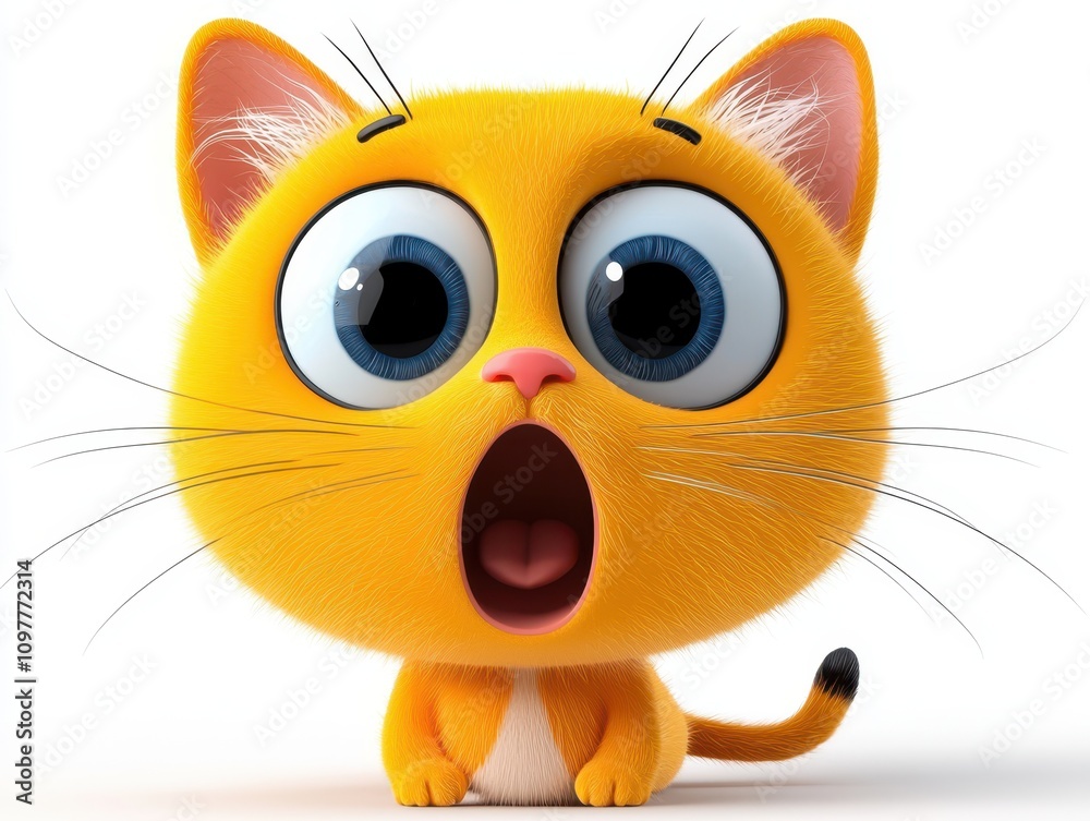 Surprised Cute Cartoon Cat with Big Eyes and Fluffy Fur Surprised Cute Cartoon Cat with Big Eyes and Fluffy Fur
