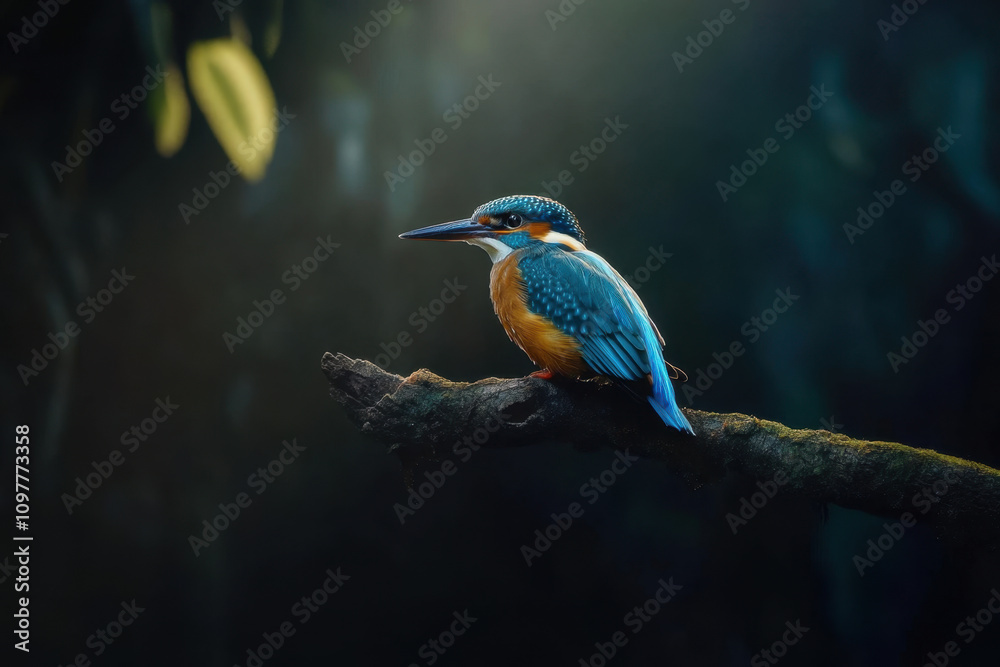kingfisher bird perched on branch, showcasing vibrant blue and orange feathers. serene atmosphere highlights its beauty in nature kingfisher bird perched on branch, showcasing vibrant blue and orange feathers. serene atmosphere highlights its beauty in nature