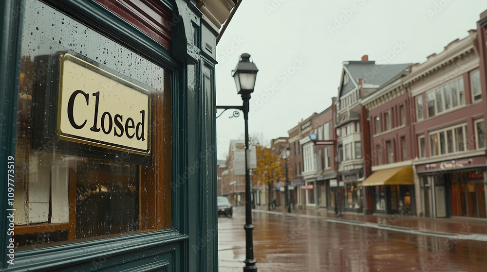 Fototapeta premium Closed boutique storefront with elegant window display, symbolizing the end of a day and the anticipation of a new beginning