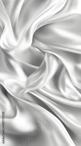 Elegant white satin fabric draped gracefully, showcasing smooth curves and soft textures.