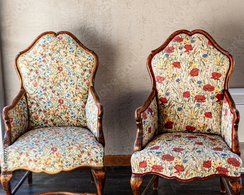 still life with historical chairs, interior design,