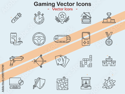 Icons depicting general gaming and play themes in vector style