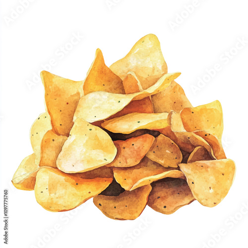 Potato chips watercolor clipart illustration