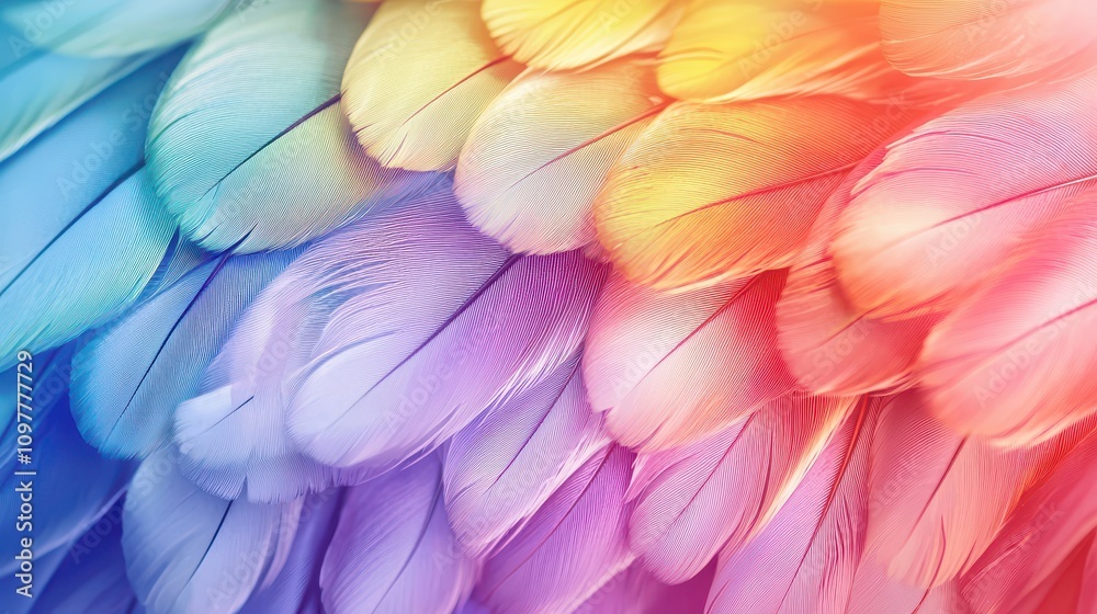 A vibrant, colorful display of feathers blending shades of blue, pink, yellow, and purple, creating a soft, dreamy texture. A vibrant, colorful display of feathers blending shades of blue, pink, yellow, and purple, creating a soft, dreamy texture.