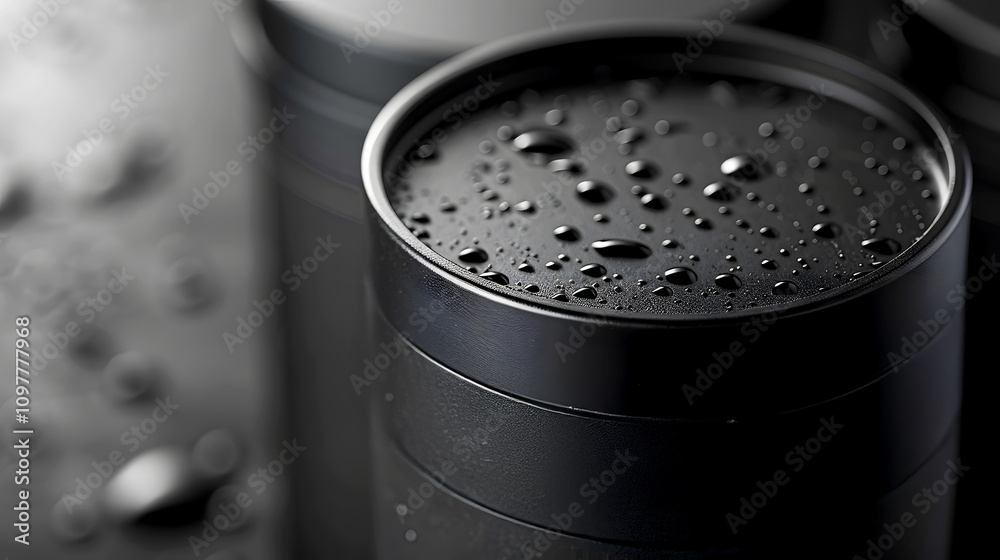 Close-up of Cylindrical Container with Water Droplets Close-up of Cylindrical Container with Water Droplets