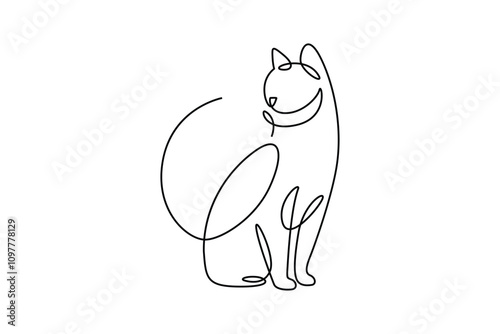 One continuous line drawing of cat sitting. Pet animal silhouette in simple minimal linear style. Elegance kitty Doodle vector illustration. 