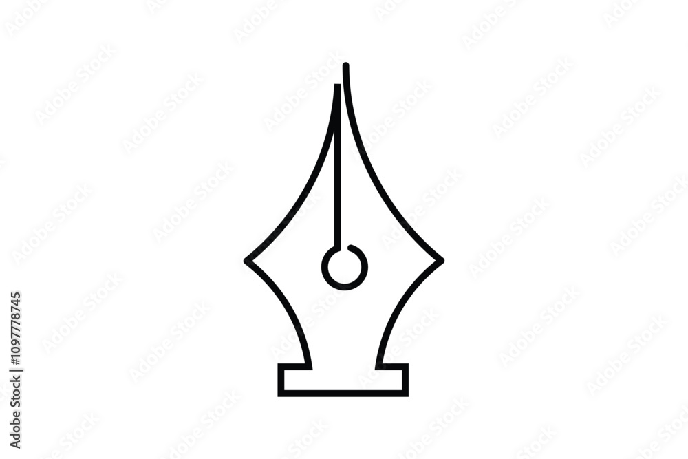 One continuous line drawing of the Fountain Pen nib symbol in a simple minimal linear style. Doodle contour pen nib vector illustration. 