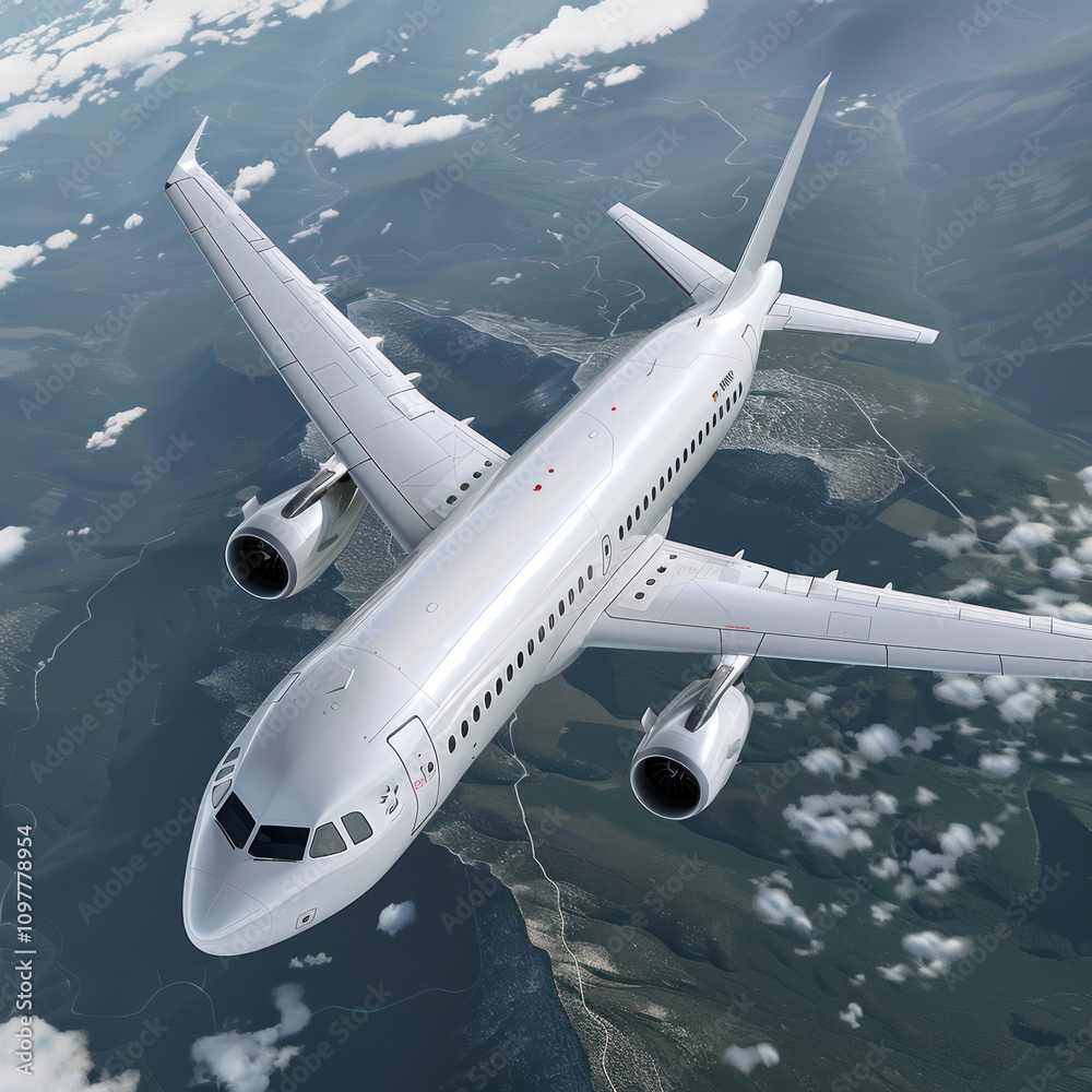 Fototapeta premium airplane orange and white colors with bright clouds background