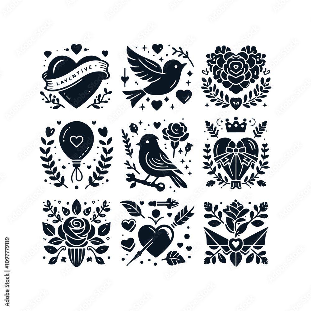 Obraz premium Romantic Ornaments: Valentine's Day Silhouette Collection