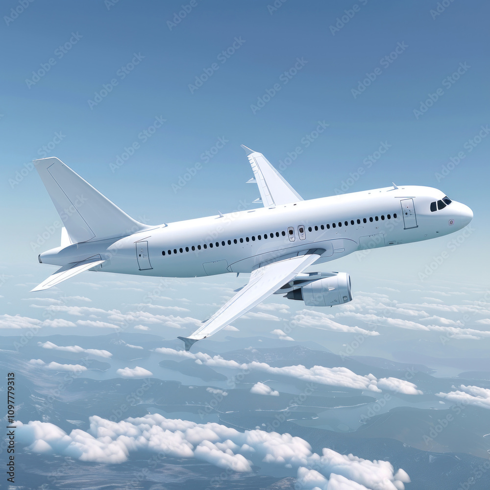 Fototapeta premium airplane white colors with bright clouds background.