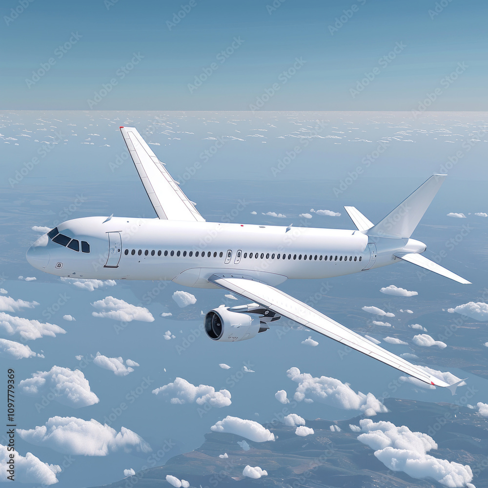 Fototapeta premium airplane white colors with bright clouds background.