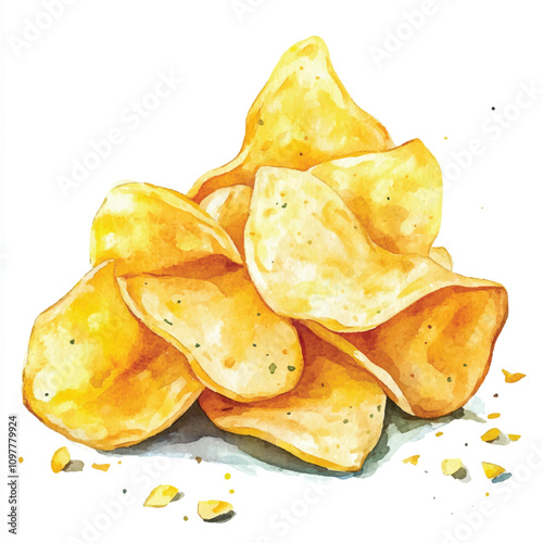 Potato chips watercolor clipart illustration