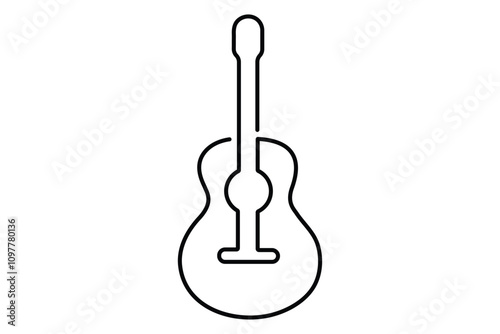 One continuous single-line drawing of the Guitar. Music instrument of the guitar symbol in a simple minimal linear style. Elegance Doodle contour vector artwork. 