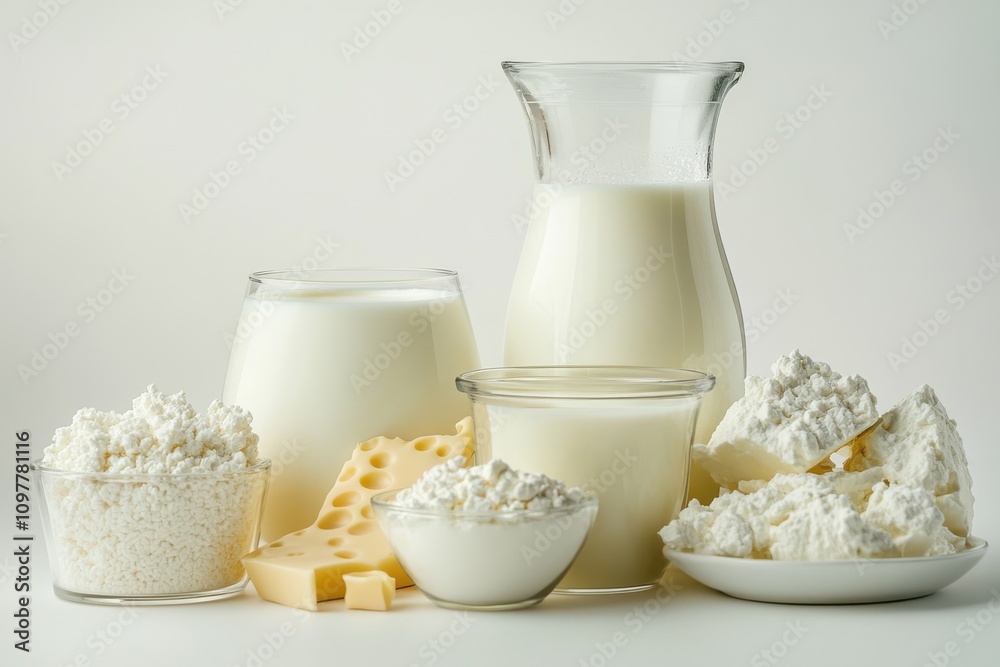 White spots, milk products, protein content, placed on a bright background White spots, milk products, protein content, placed on a bright background