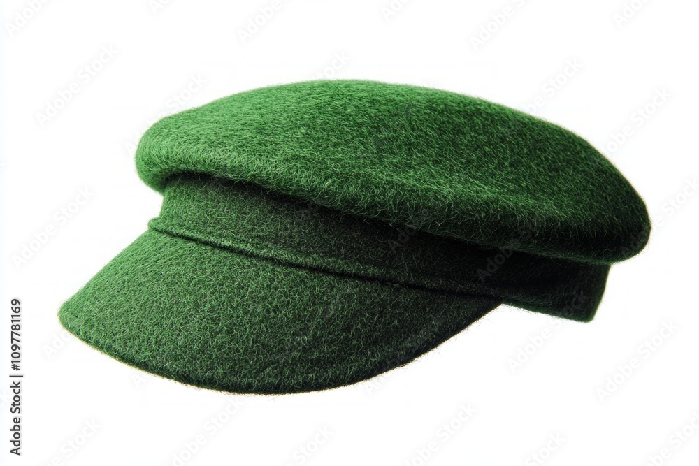 Stylish green wool cap ideal for fashion enthusiasts. This unique accessory adds character to any outfit. Perfect for various occasions and seasons. Generative AI