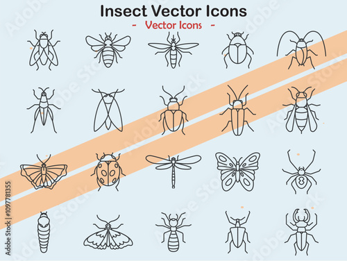 Icons illustrating insect and wildlife themes in vector style