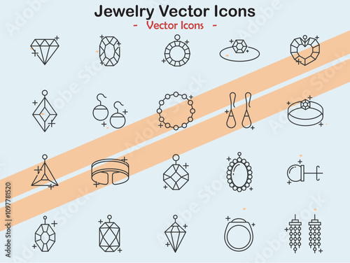 Icons representing jewelry and accessory themes in vector style