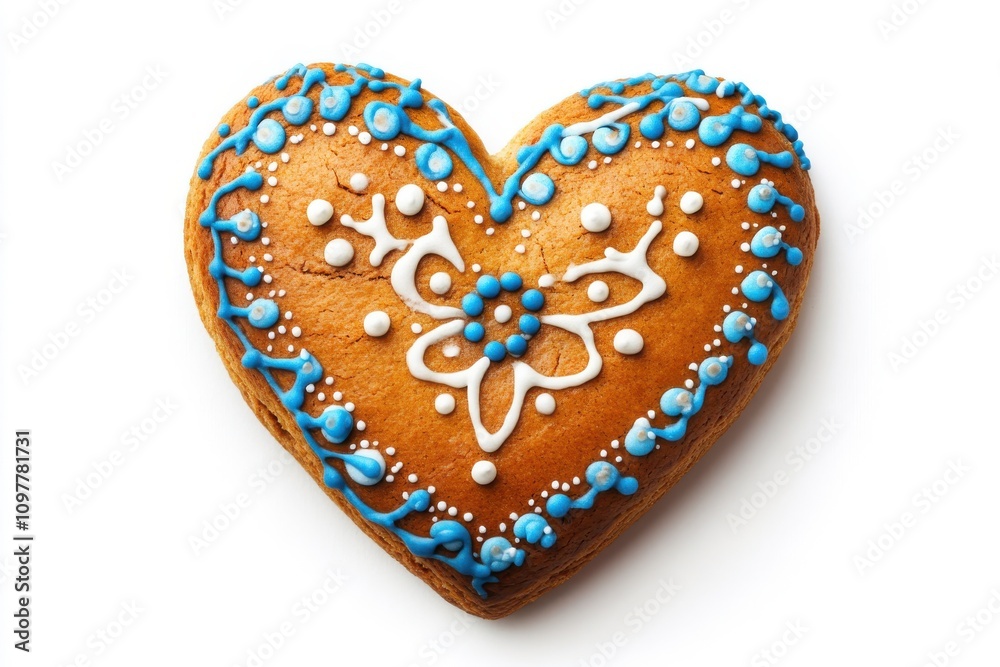 Obraz premium Gingerbread heart from oktoberfest featuring blue edge set against a white backdrop