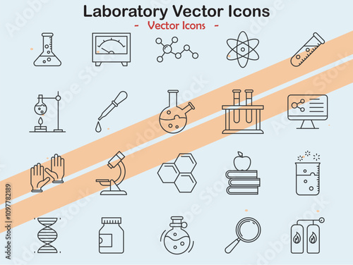 Icons illustrating laboratory and scientific research themes in vector style