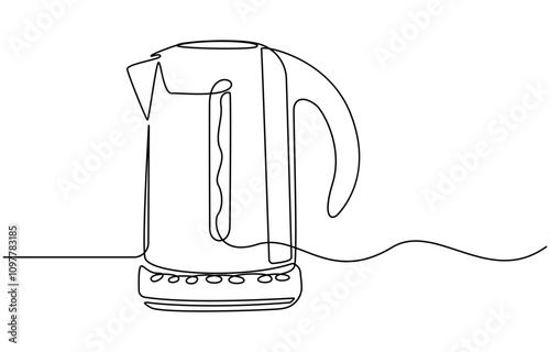 one continuous line drawing of kettle isolated on white background. cooking and kitchen concept, Coffee maker pot drip kettle one line art, A simple, continuous line drawing of a kettle