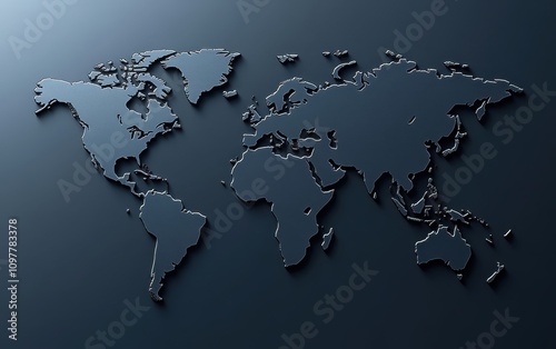 Black world map on minimalist background	 #1097783378