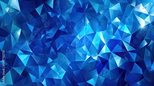 A vibrant abstract background featuring a mosaic of blue triangular shapes in various shades, creating a dynamic and modern look.