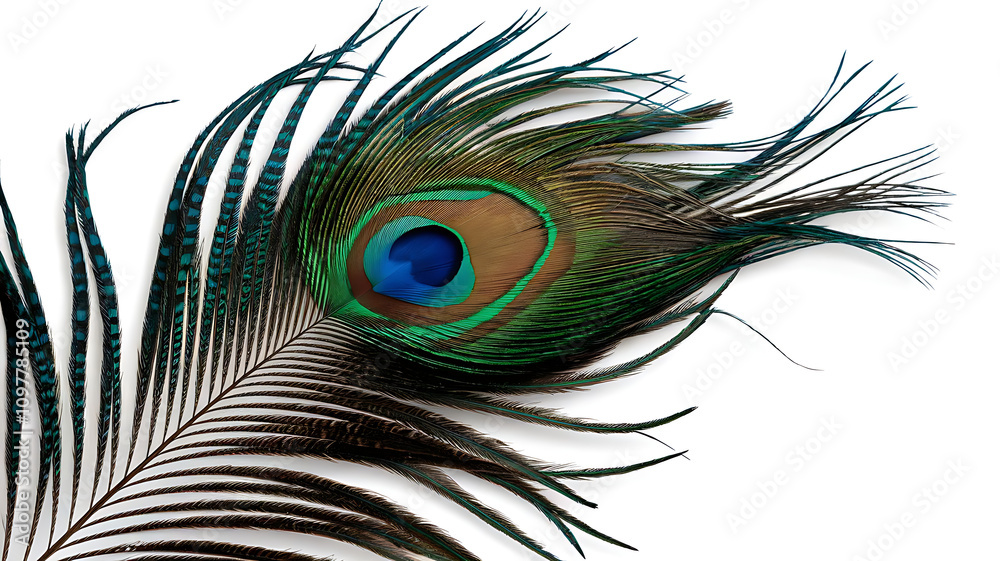 Obraz premium Peacock feather isolated on white background