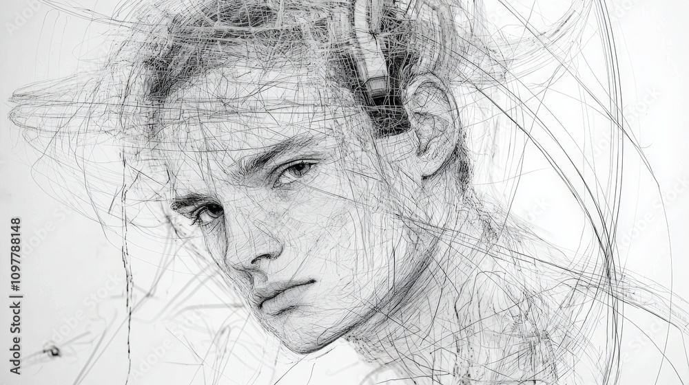 Abstract Male Portrait Line Art Sketch Pen Drawing Monochrome Fine Art Graphic Desig Abstract Male Portrait Line Art Sketch Pen Drawing Monochrome Fine Art Graphic Desig