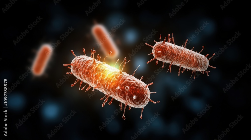 Microscopic view of animated bacteria structures Microscopic view of animated bacteria structures