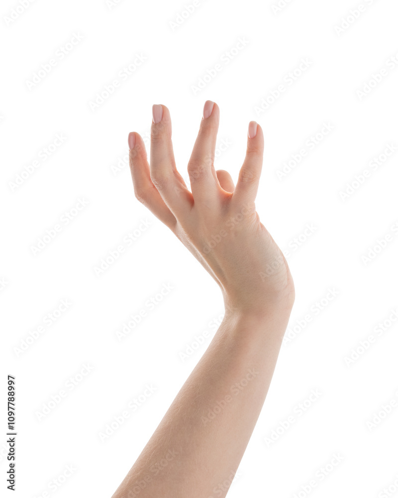 Female cupped hand to hold something isolated on white Female cupped hand to hold something isolated on white