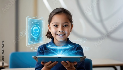 Futuristic Portrait of a Child with Technology