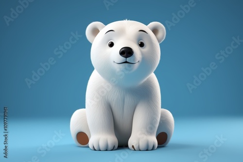 a close up of a white polar bear sitting on a blue surface