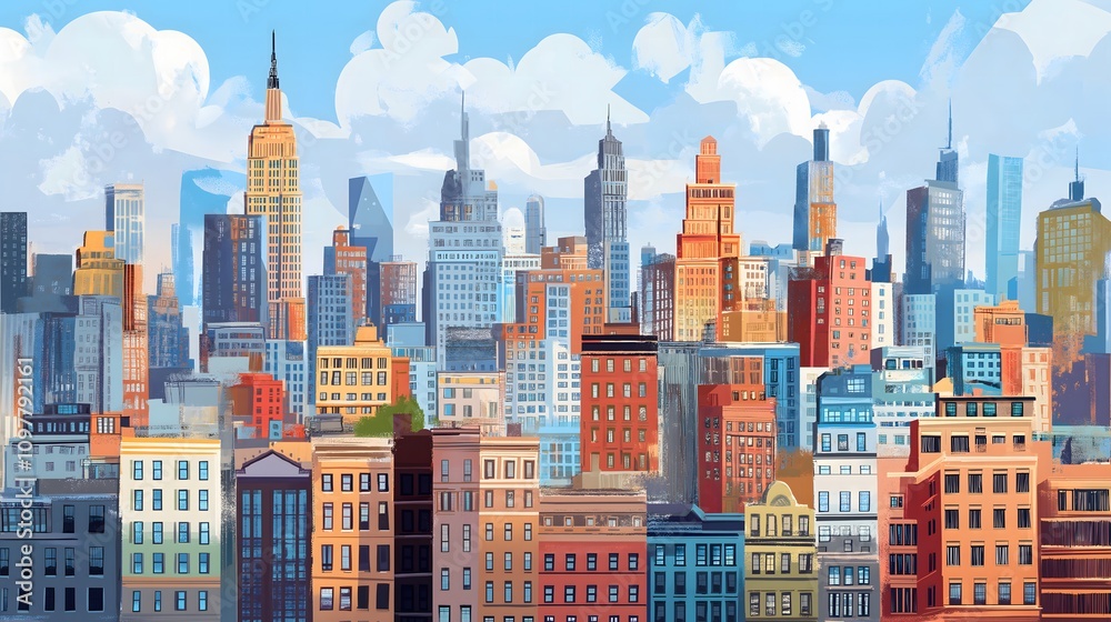 Colorful cityscape skyline illustration. Colorful cityscape skyline illustration.
