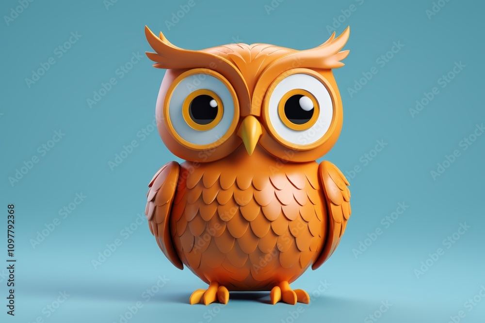 Fototapeta premium there is a small orange owl with big eyes on a blue background