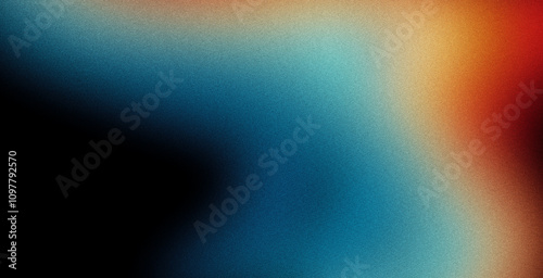 Vibrant rainbow, orange blue teal white psychedelic grainy gradient color flow wave on black background, music cover dance party poster design. Retro Colors from the 1970s 1980s, 70s, 80s, 90s style