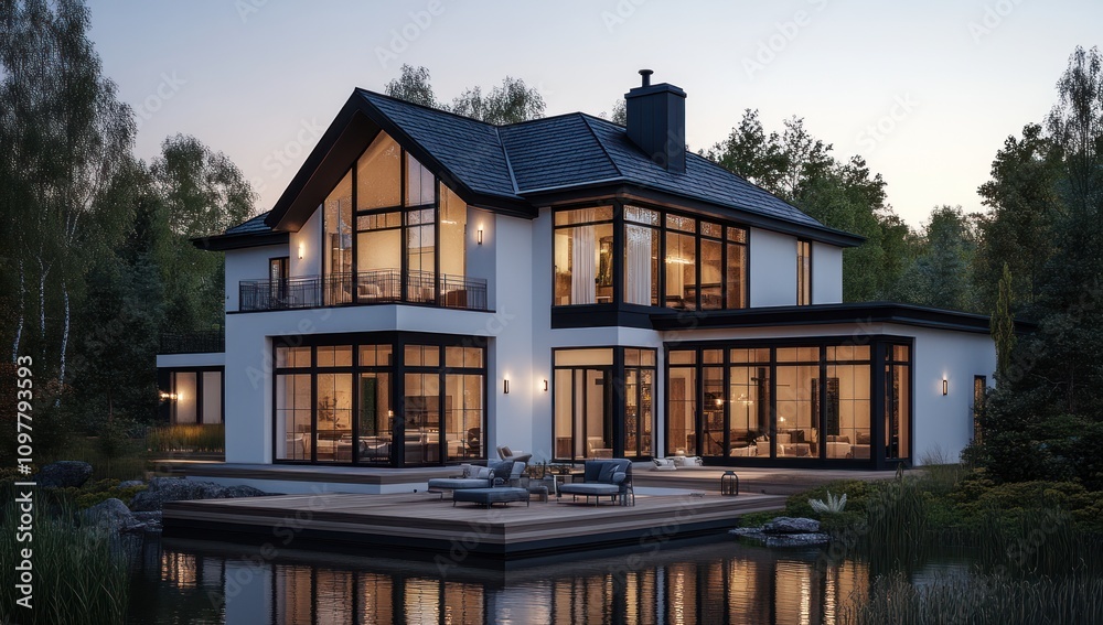 Fototapeta premium Modern House by the Pond