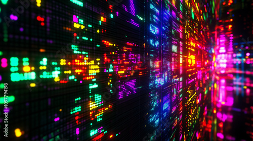 Wallpaper Mural Abstract representation of stock ticker data, with numbers in neon colors - Bold and digital, low lighting Torontodigital.ca