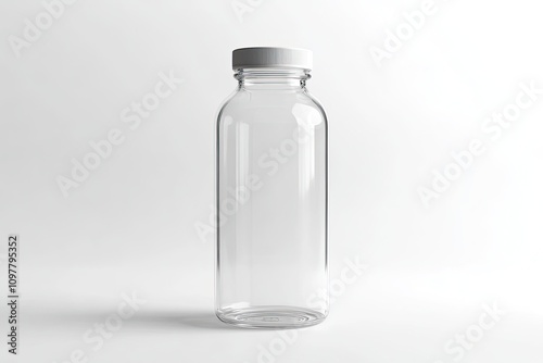 Clear plastic bottle packaging with a screw cap isolated on a white background